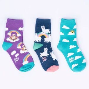 Sock it To Me 3 pack youth age 3-6 Purple and Teal Sloth, Llama and Cloud Socks